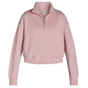 No Boundaries Womens Cropped Pullover L Rose Mist Mockneck 1/4 Zip Pockets Y2K
